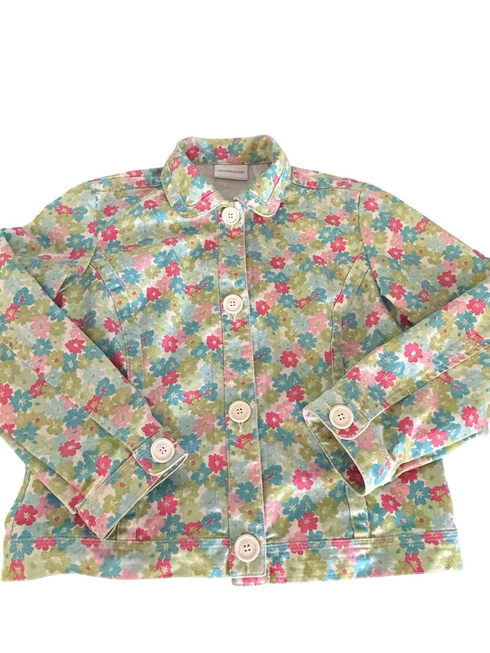 Liz Claiborne Pastel Floral Denim Jacket Vintage Y2K Girlcore Trucker Sz M EUC - Picture 4 of 16